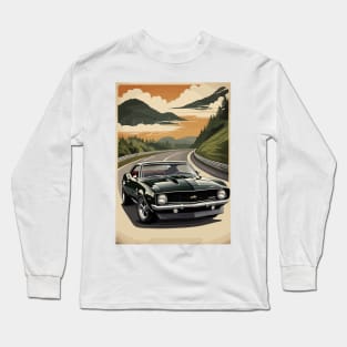 Classic American Camaro Black Muscle Car Long Sleeve T-Shirt